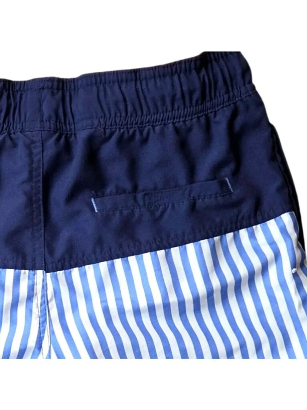 Boys Cat & Jack Large Swim Trunks Blue & White Striped Elastic Waist Mesh Lining